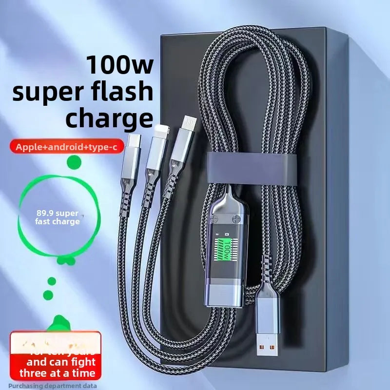 100W Three-in-One Fast Charging Data Cable