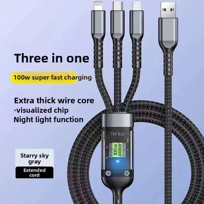 100W Three-in-One Fast Charging Data Cable